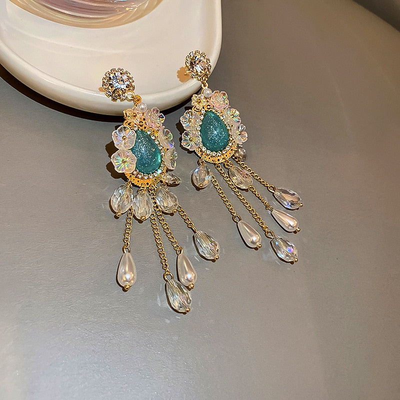Blue Water Drop Crystal Earrings