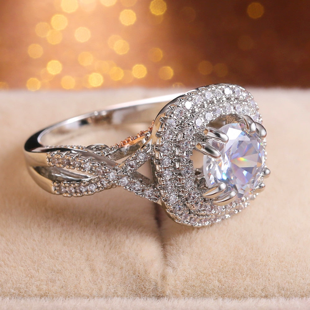 Eternity Engagement Ring with Clear White Cubic Zirconia