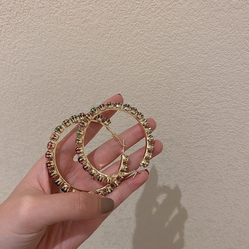 Round Colorful Crystal Hoop Earrings, Style JLRE4271
