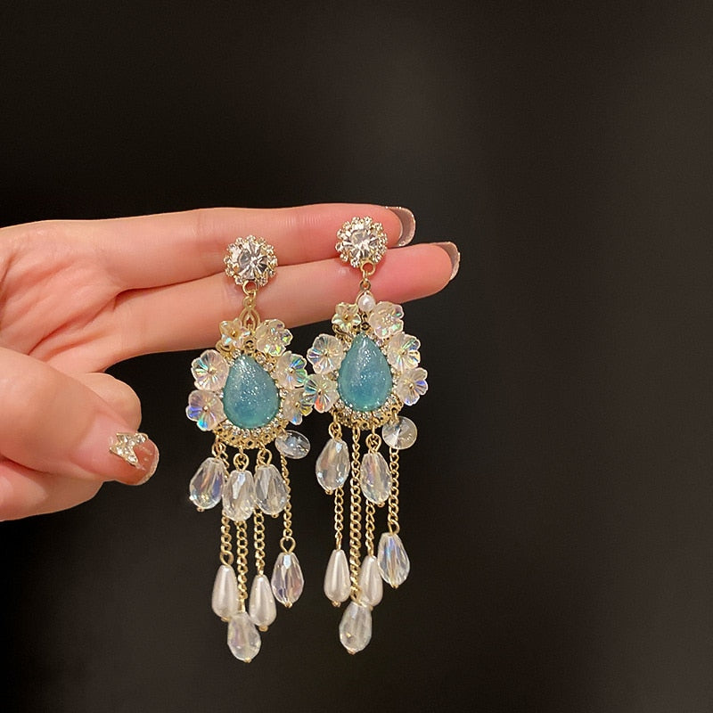 Blue Water Drop Crystal Earrings
