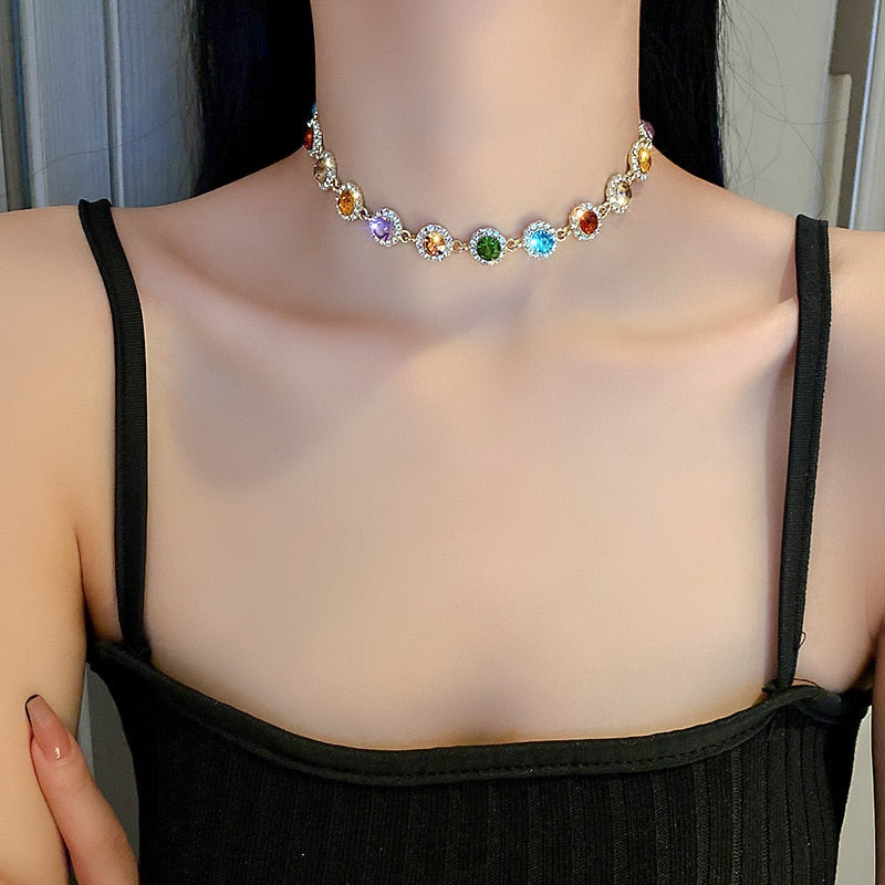 Colorful Crystal Choker Necklaces