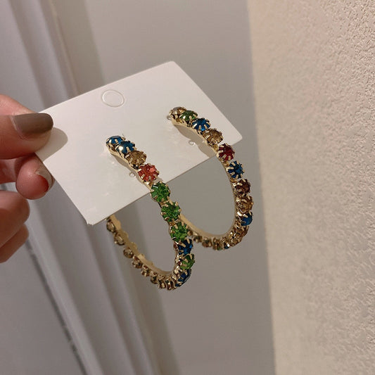 Round Colorful Crystal Hoop Earrings, Style JLRE4271