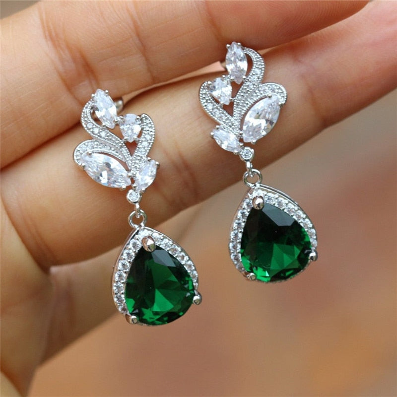 Vintage Green CZ Dangle Earrings for Party, Birthday Gift High Quality Luxury Jewelry