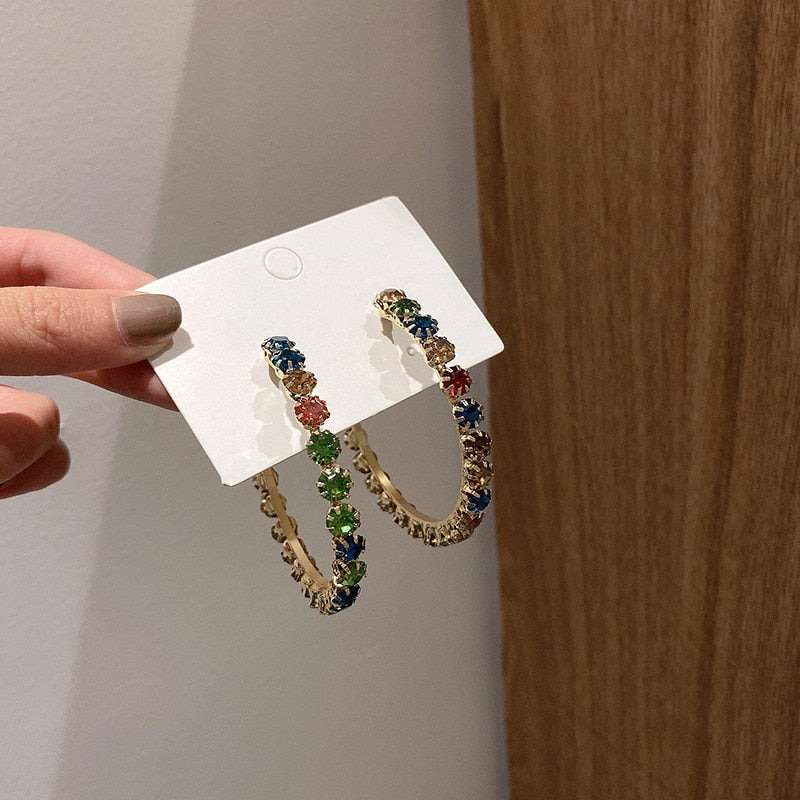 Round Colorful Crystal Hoop Earrings, Style JLRE4271