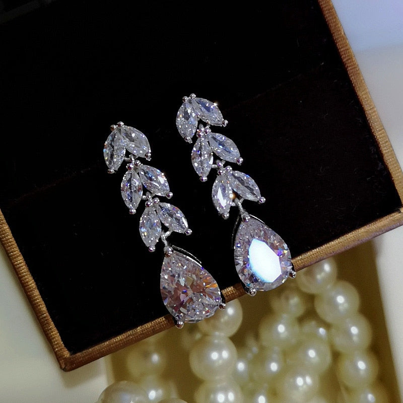 Leave Water Drop Shape Earring AAA Cubic Zirconia New Fashion Bridal Accessories
