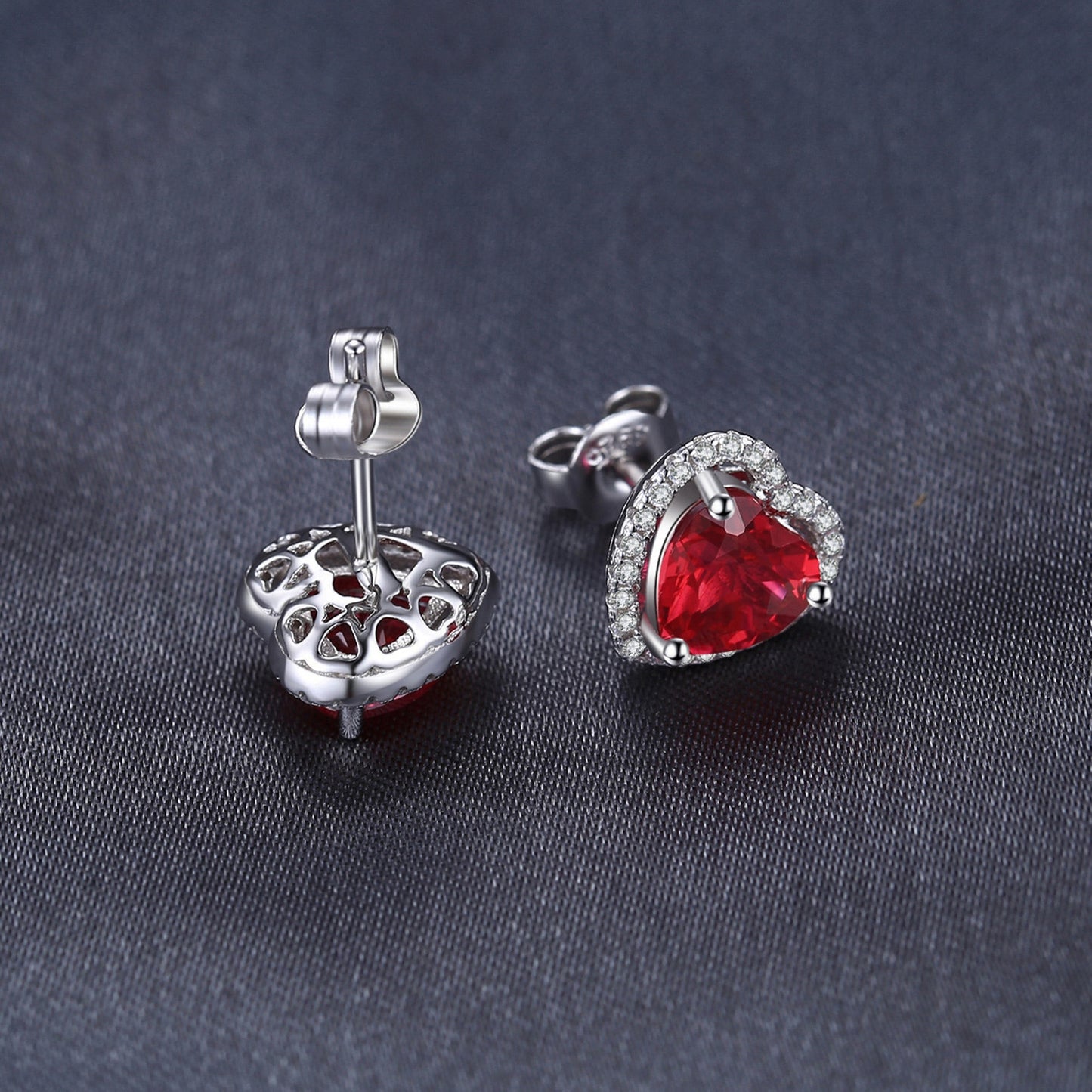 Heart Created Ruby 925 Sterling Silver Stud Earrings