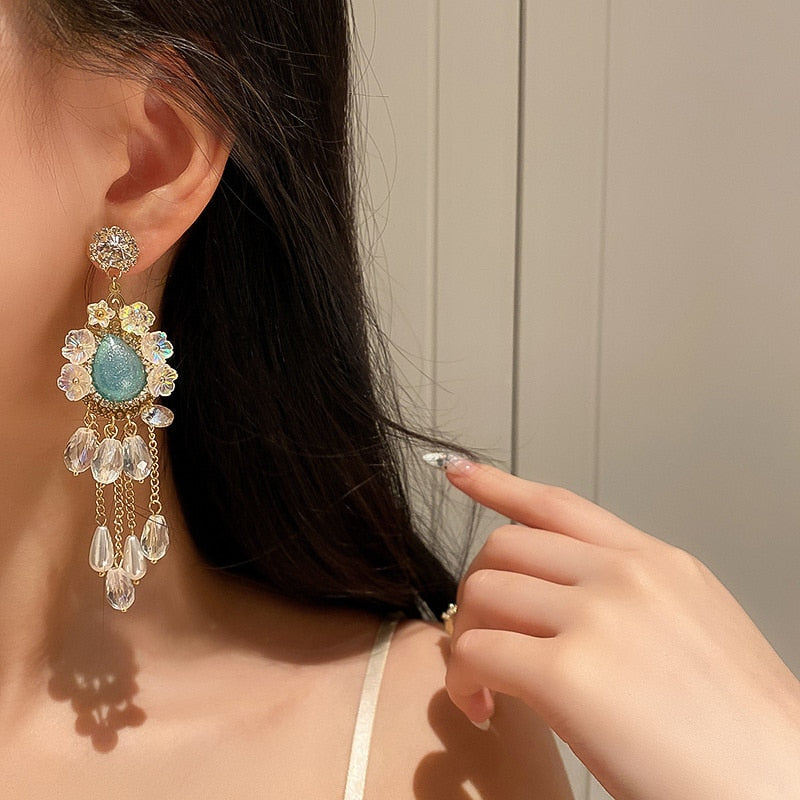 Blue Water Drop Crystal Earrings