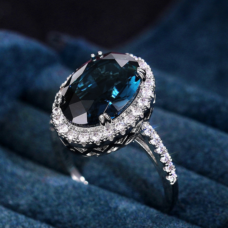 Charming Blue CZ Women Rings
