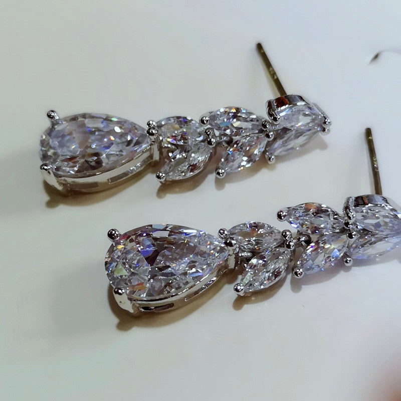 Leave Water Drop Shape Earring AAA Cubic Zirconia New Fashion Bridal Accessories