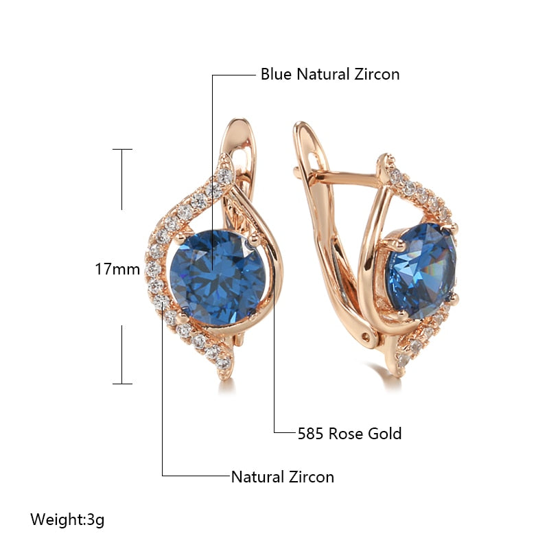 Luxury Oval Geometric Blue Zircon Clip Earrings For Women 585 Rose Gold