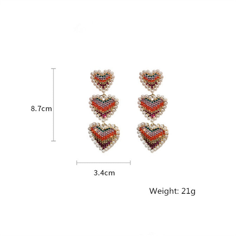 Sweet Pearl Love Heart Colorful Rhinestone Dangle Earrings Style HF4UE7162