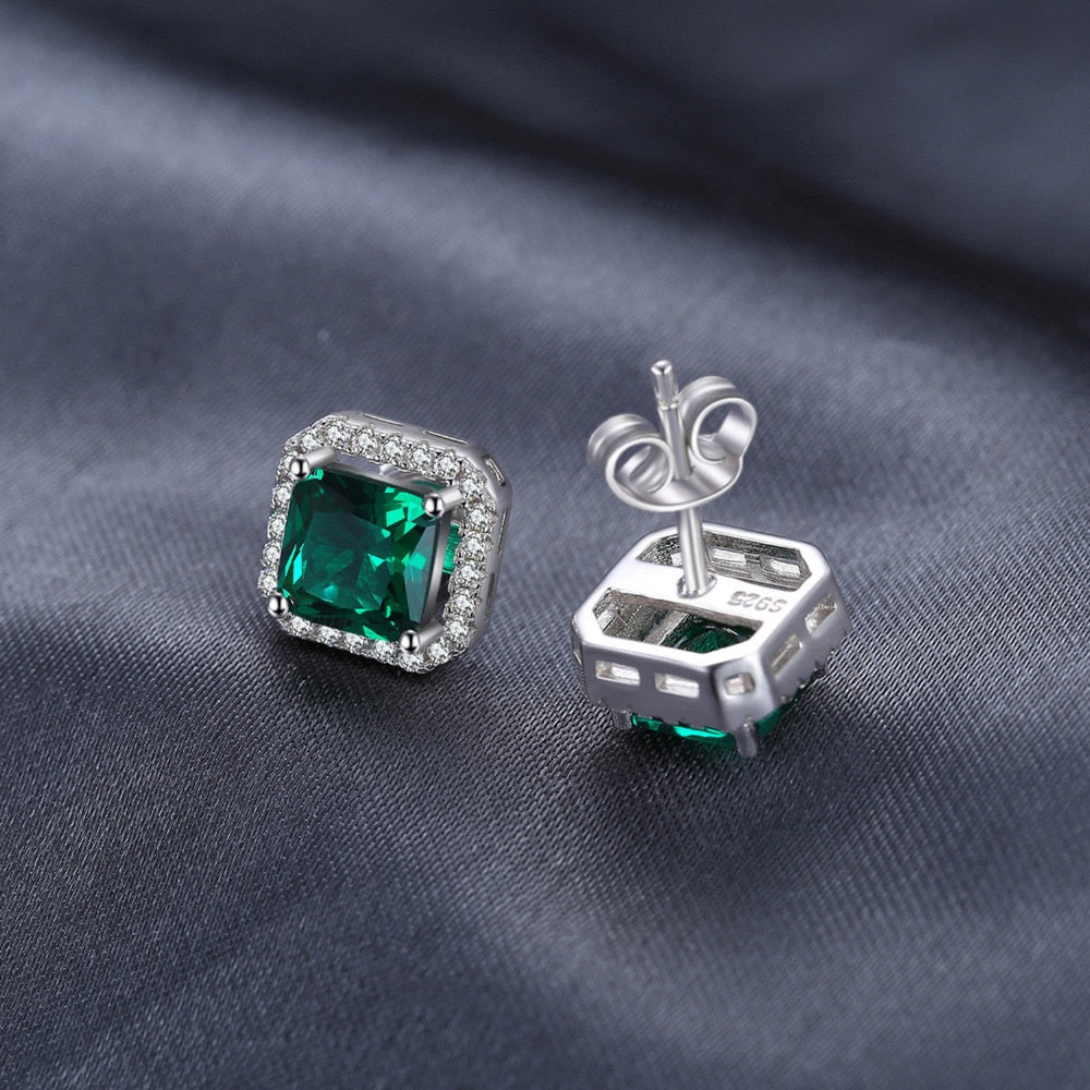 1.1ct Simulated Nano Emerald 925 Sterling Silver Stud Earrings