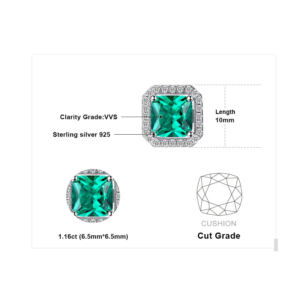 1.1ct Simulated Nano Emerald 925 Sterling Silver Stud Earrings