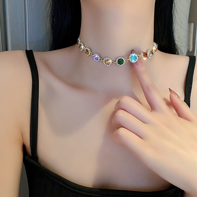 Colorful Crystal Choker Necklaces