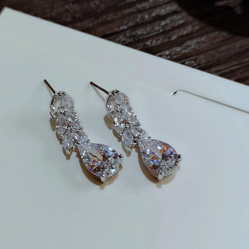 Leave Water Drop Shape Earring AAA Cubic Zirconia New Fashion Bridal Accessories