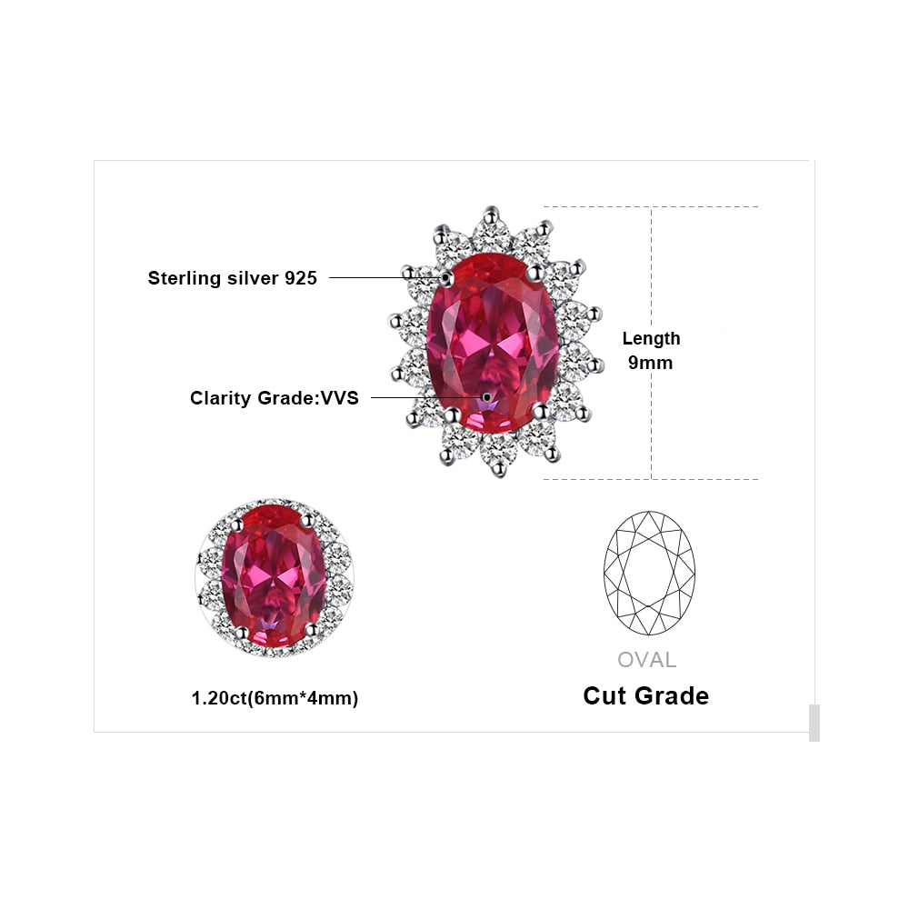 1.2ct Created Ruby 925 Sterling Silver Halo Stud Earrings