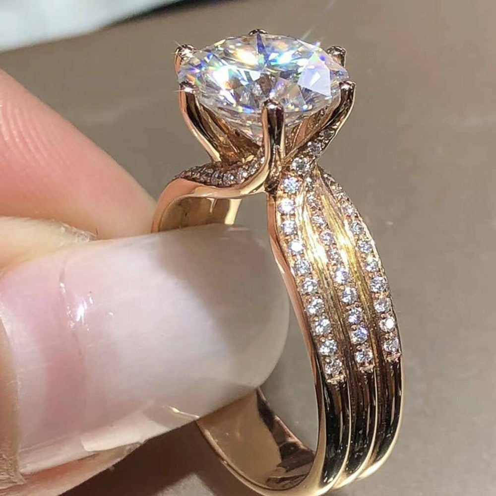 Luxury Gold Color Women Engagement Wedding Rings Inlaid Shiny CZ Noble Party Jewelry Nice Anniversary Gift Fashion Rings