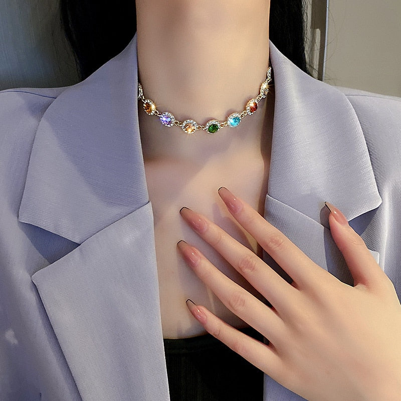 Colorful Crystal Choker Necklaces