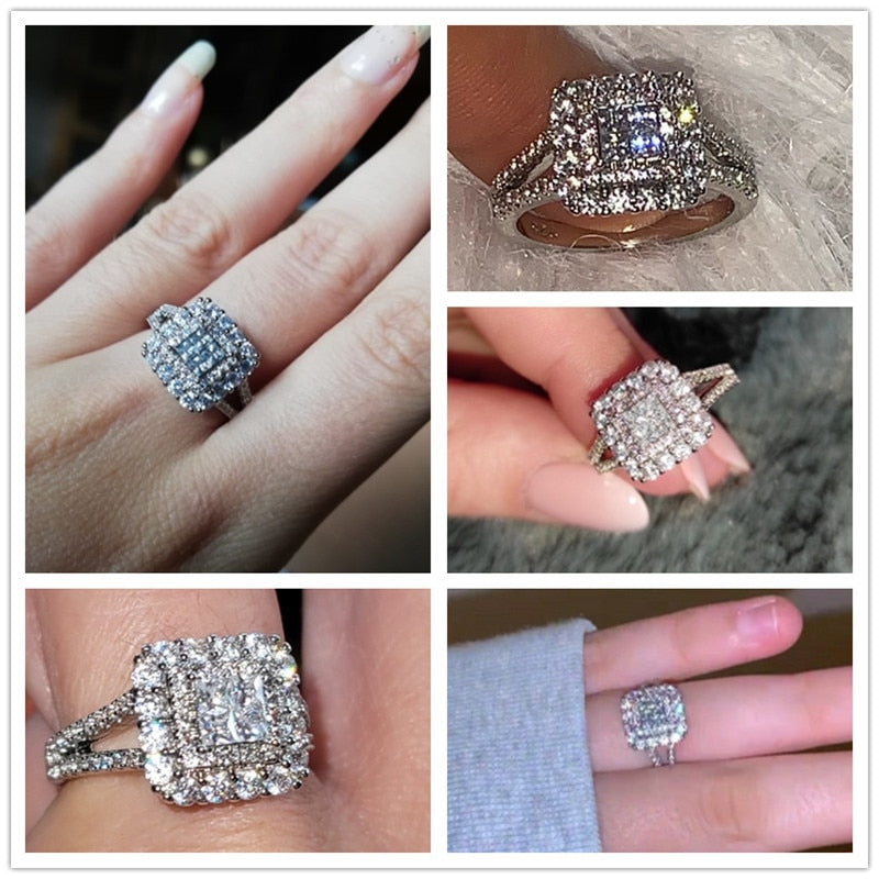 Gorgeous Square Shape Women Ring Full Bling Iced Out Micro Pave Crystal Zircon