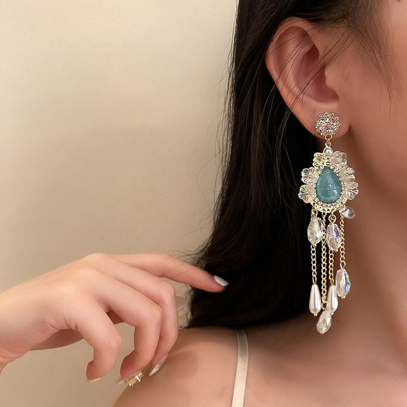 Blue Water Drop Crystal Earrings