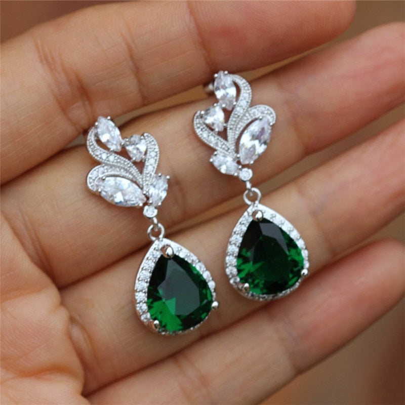 Vintage Green CZ Dangle Earrings for Party, Birthday Gift High Quality Luxury Jewelry