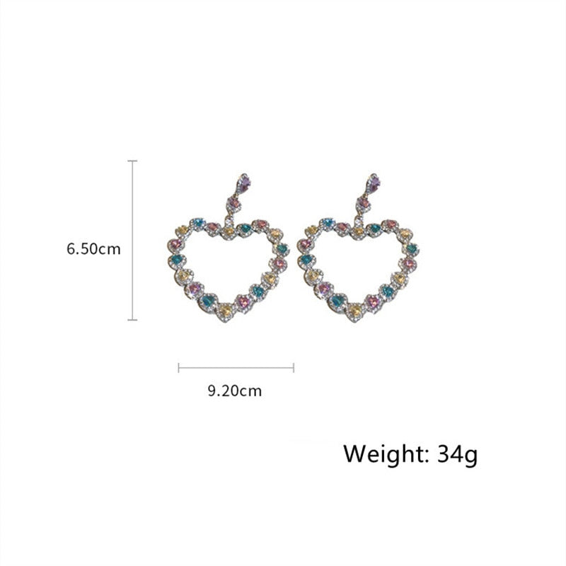 Sweet Colorful Heart Crystal Drop Earrings, Style JLRE9449