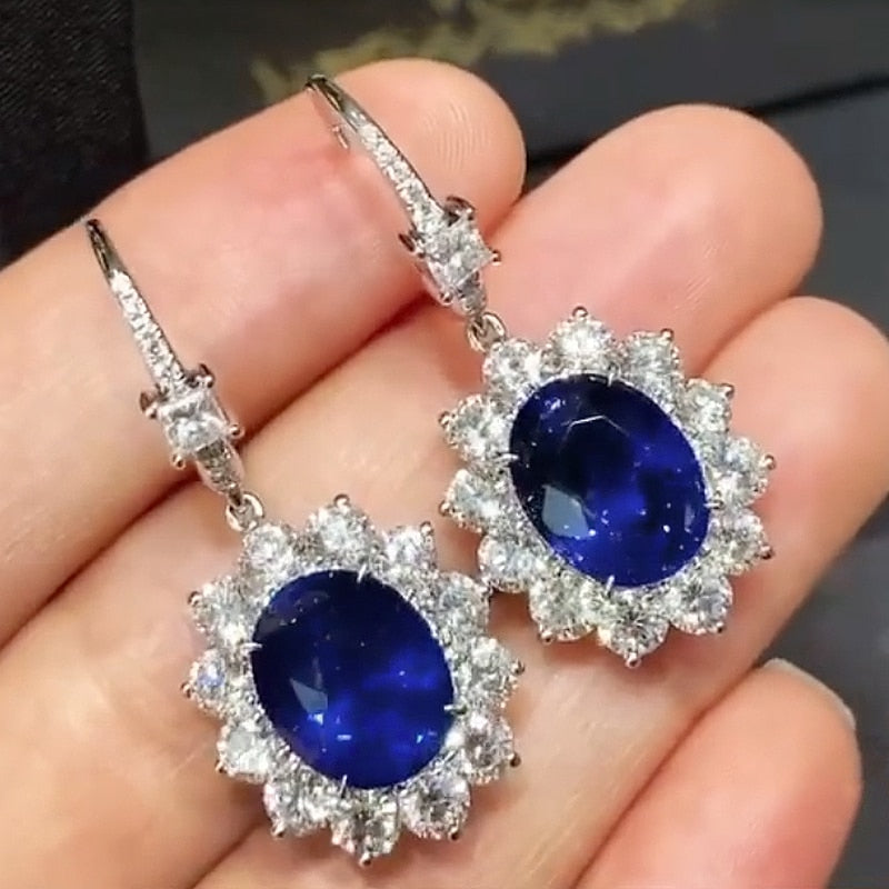 Oval Blue Cubic Zirconia Earrings