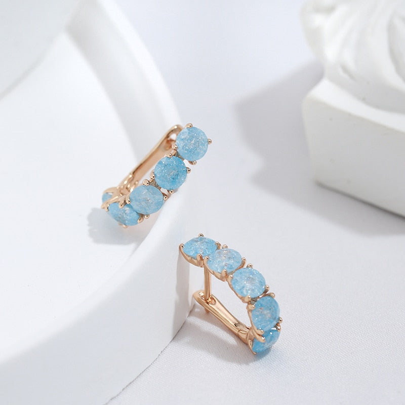 Frosted Blue Zircon 585 Gold Drop Earrings Style HF4U0719JD