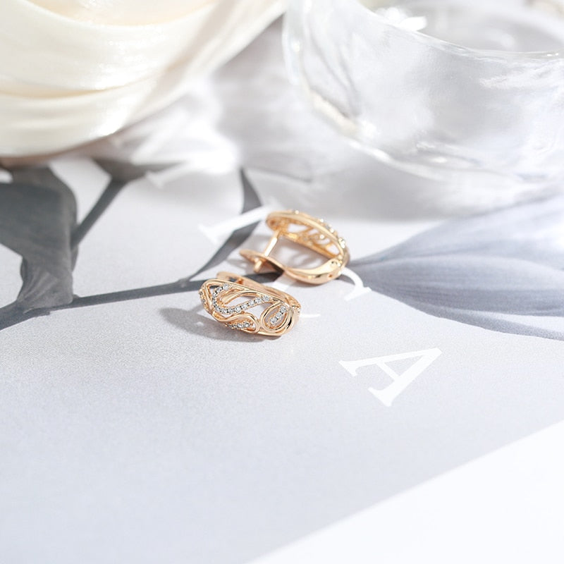 Personality Hollow Texture With White Zircon Women Clip Earrings 585 Rose Gold Piercing