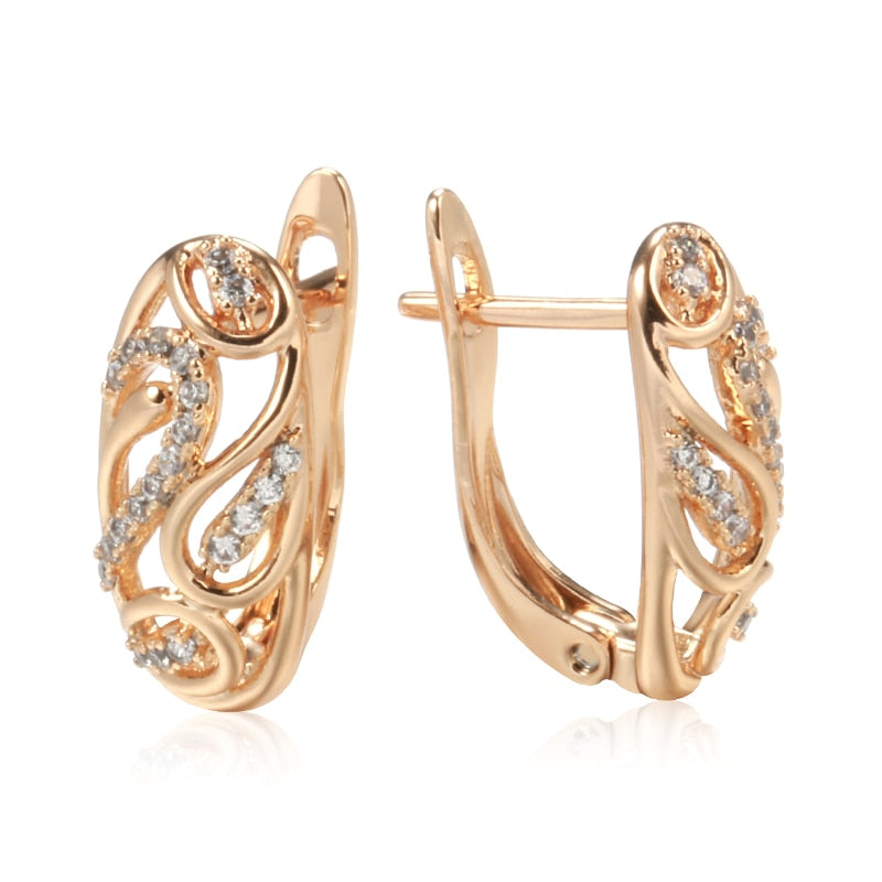 Personality Hollow Texture With White Zircon Women Clip Earrings 585 Rose Gold Piercing