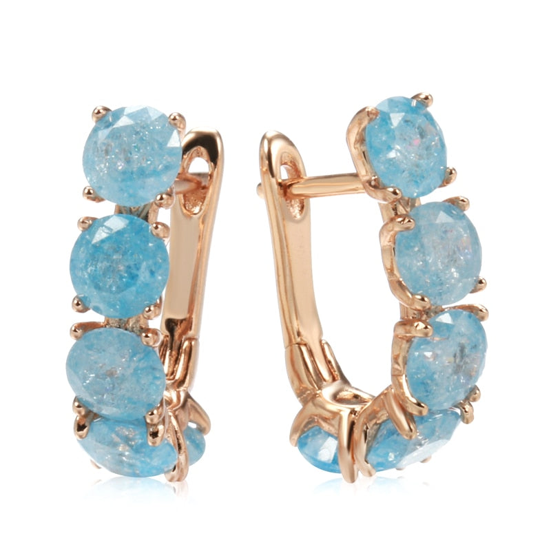 Frosted Blue Zircon 585 Gold Drop Earrings Style HF4U0719JD