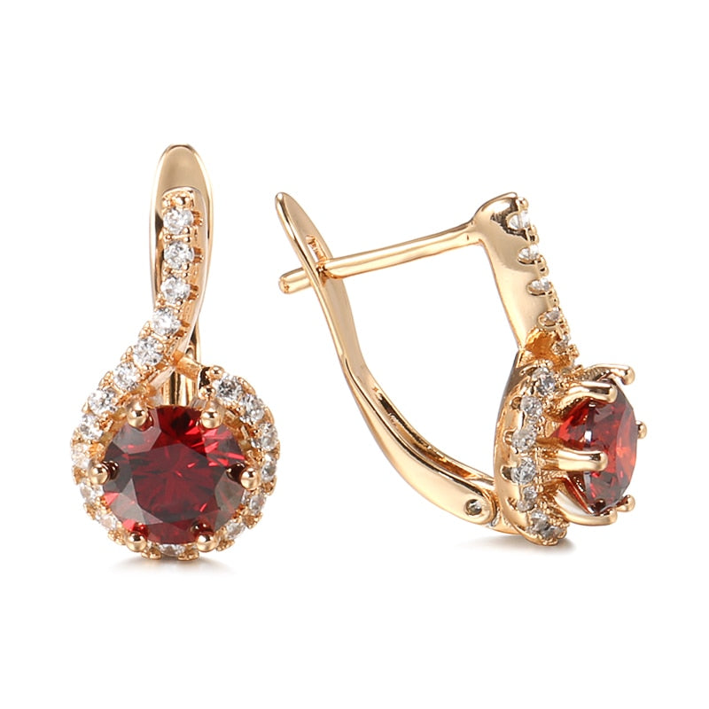 Luxury Full White Zircon And Round Red Zircon Rose Gold Earring Style HF4U0262JD