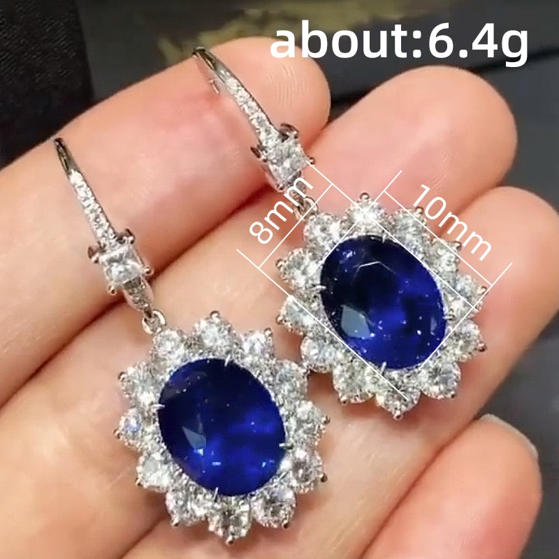 Oval Blue Cubic Zirconia Earrings