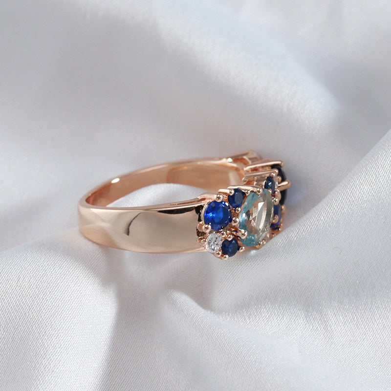 Full Zircon Double Blue Design Luxury 585 Gold Color Rings Style ZF4U0538JD