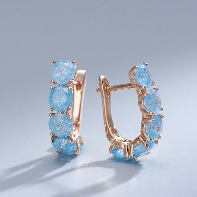 Frosted Blue Zircon 585 Gold Drop Earrings Style HF4U0719JD