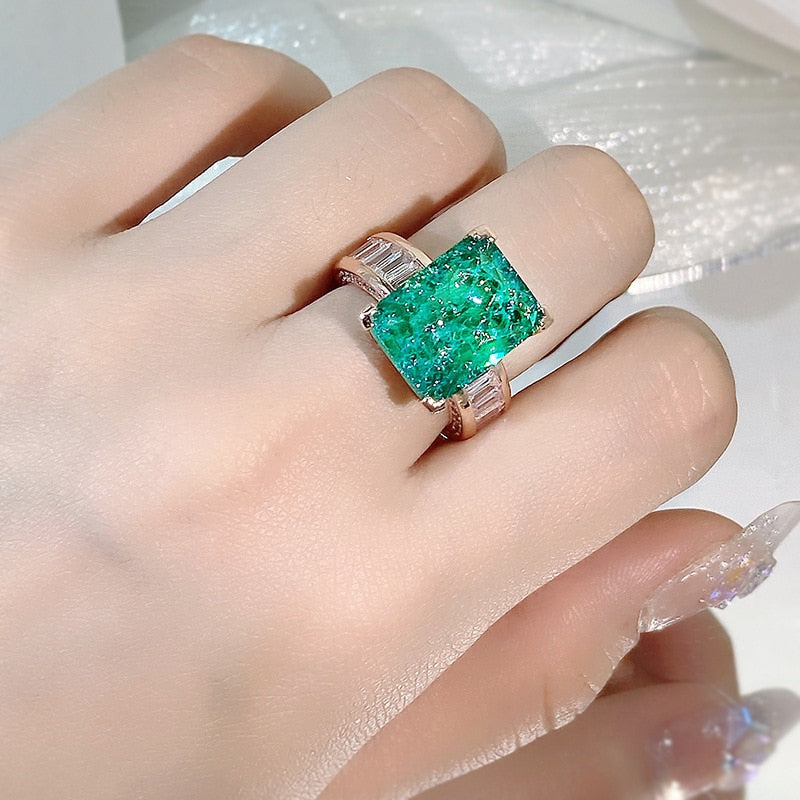 Luxury 18K Rose Gold Ring Emerald Sapphire Gemstone Flower Rings Wedding Party Gift Women Jewelry Wedding Bridal Jewelry
