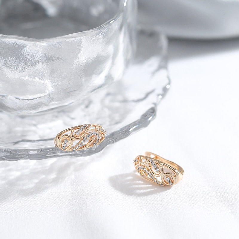 Personality Hollow Texture With White Zircon Women Clip Earrings 585 Rose Gold Piercing