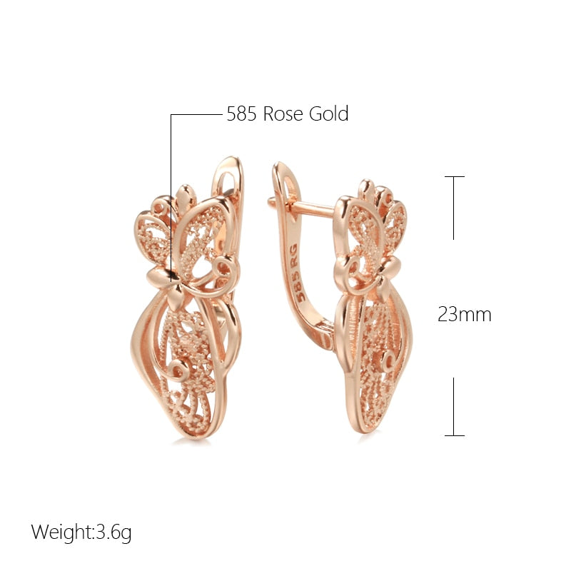 Full Hollow Smooth Carve 585 Gold Color English Earrings Style HF4U0669JD