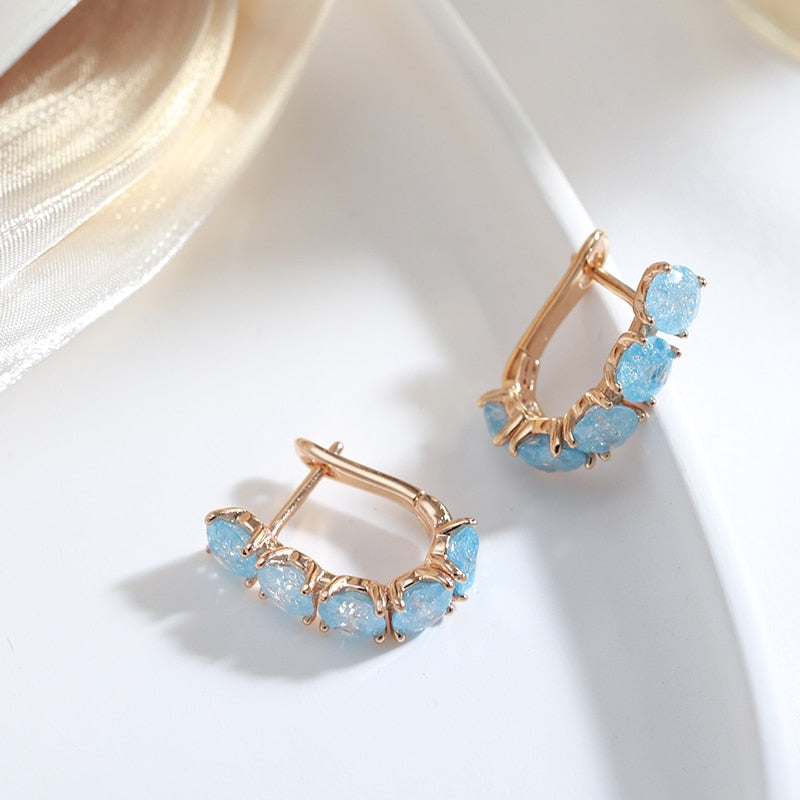 Frosted Blue Zircon 585 Gold Drop Earrings Style HF4U0719JD