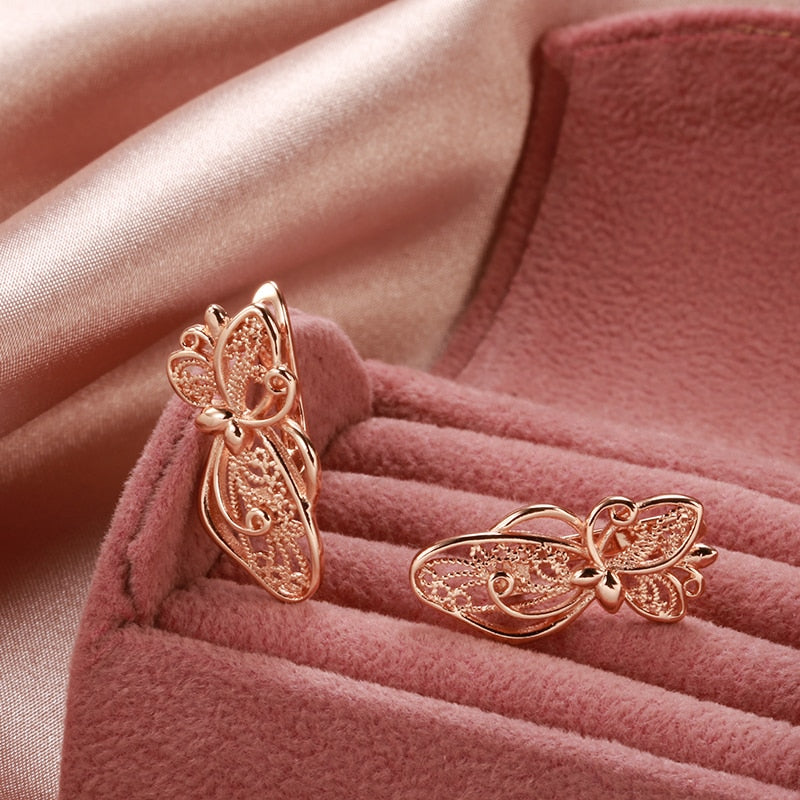 Full Hollow Smooth Carve 585 Gold Color English Earrings Style HF4U0669JD