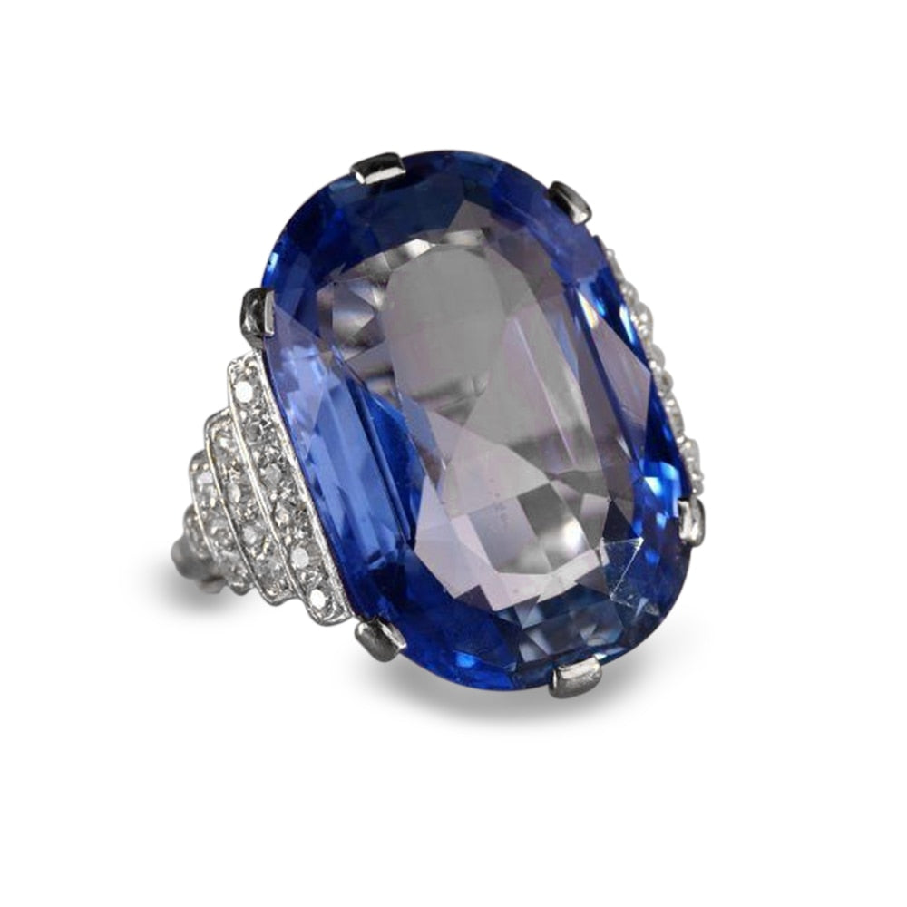 Gorgeous Big Oval Blue CZ Rings for Lady Anniversary Party Luxury Elegant Female Rings Nice Birthday Gift Fashion Jewelry