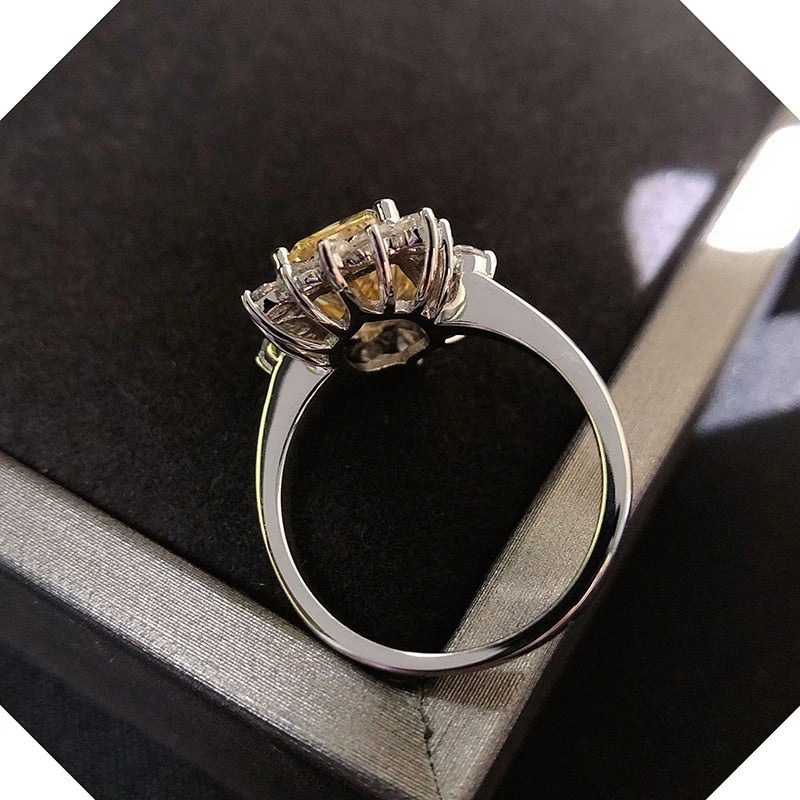 Yellow CZ Stone Luxury Ring for Evening Party Elegant Lady Finger-rings Anniversary Gift Fashion Jewelry