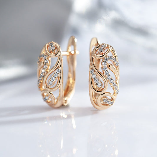 Personality Hollow Texture With White Zircon Women Clip Earrings 585 Rose Gold Piercing