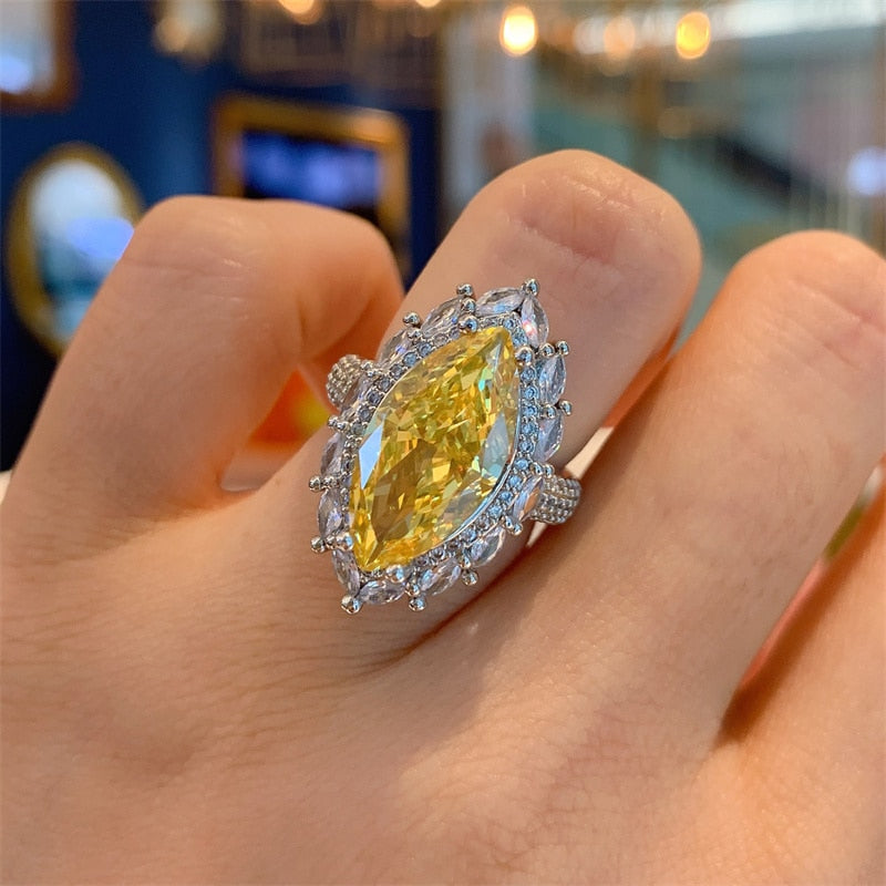 Luxury Marquise Yellow CZ Rings Elegant Anniversary Party Rings