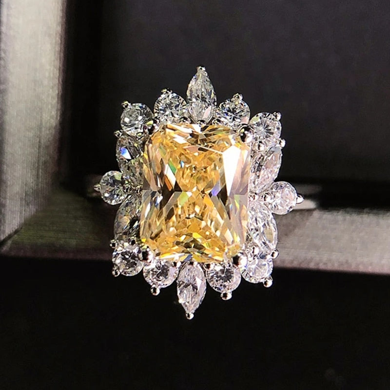 Yellow CZ Stone Luxury Ring for Evening Party Elegant Lady Finger-rings Anniversary Gift Fashion Jewelry