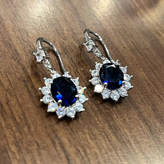 Oval Blue Cubic Zirconia Earrings