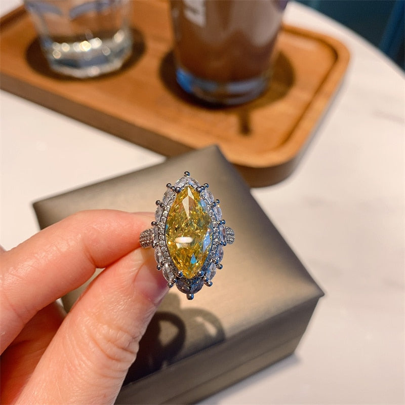 Luxury Marquise Yellow CZ Rings Elegant Anniversary Party Rings