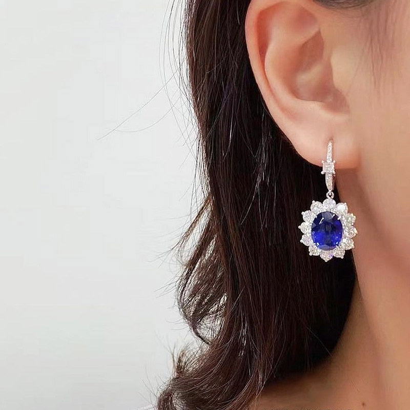 Oval Blue Cubic Zirconia Earrings