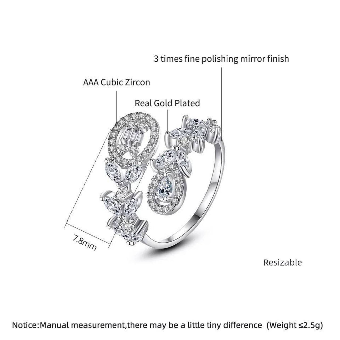 Wedding Adjustable White Gold Plated Ring