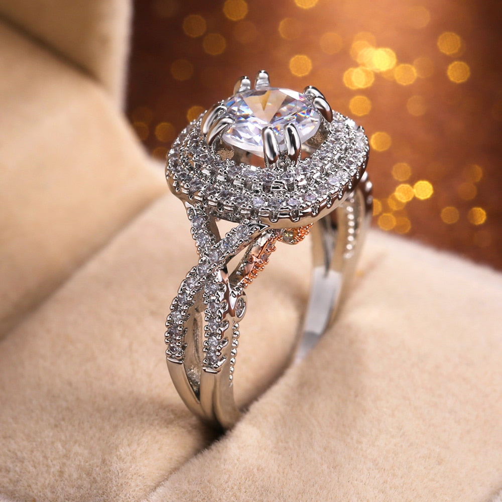 Eternity Engagement Ring with Clear White Cubic Zirconia